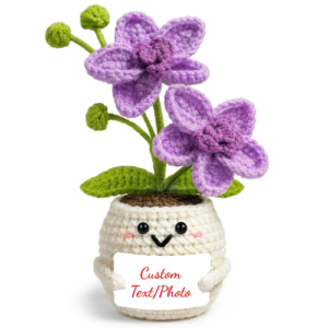 Personalized Crochet Orchid Pot with Message Card (Purple)
