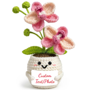 Personalized Crochet Orchid Pot with Message Card (Pink)