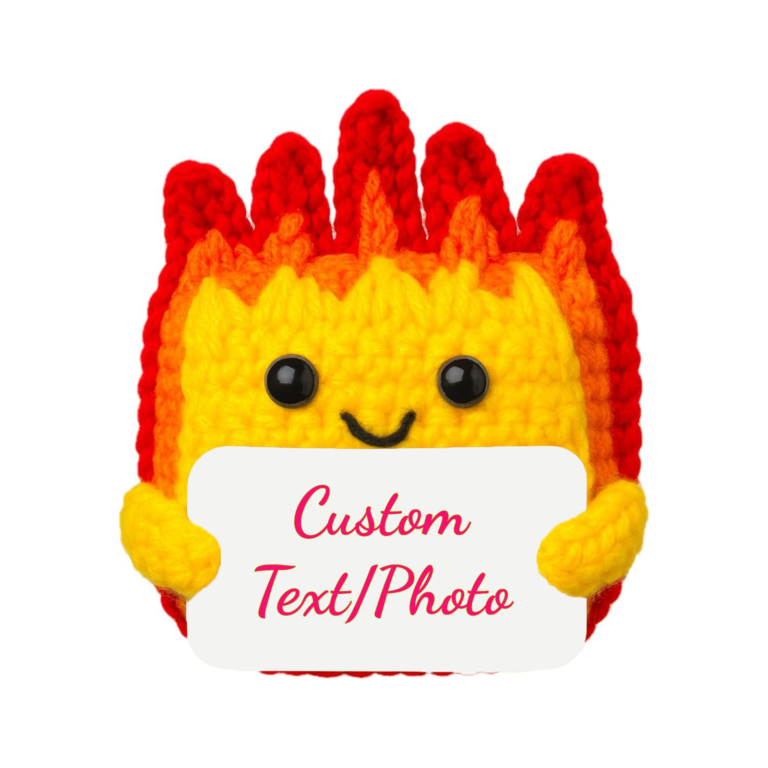 Personalized Crochet Flame Doll with Custom Message Card – Handmade Encouragement Keepsake | Xyluria